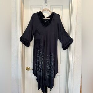 Black Tie Dye Floral Tunic Dress